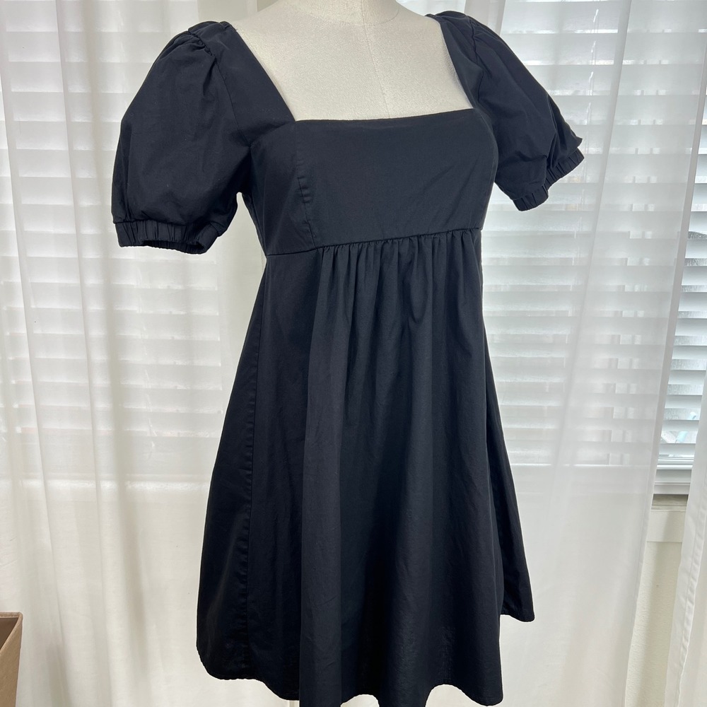 Wild Fable Black‎ Puff Sleeve Square Neck Babydoll Mini Dress Small cottagecore